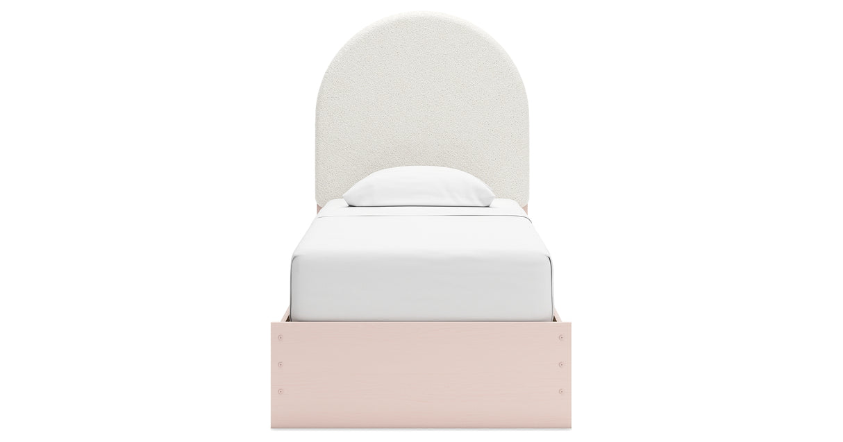 Wistenpine Twin Upholstered Panel Bed with Mirrored Dresser and Chest in Blush from Ashley - Luna Furniture