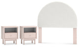 Wistenpine Full Upholstered Panel Headboard with 2 Nightstands in Blush from Ashley - Luna Furniture
