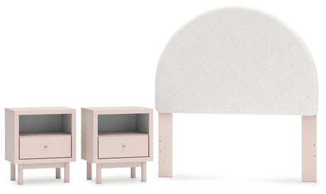Wistenpine Full Upholstered Panel Headboard with 2 Nightstands in Blush from Ashley Furniture - Luna Furniture