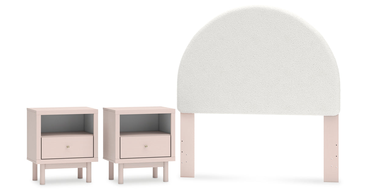 Wistenpine Full Upholstered Panel Headboard with 2 Nightstands in Blush from Ashley Furniture - Luna Furniture