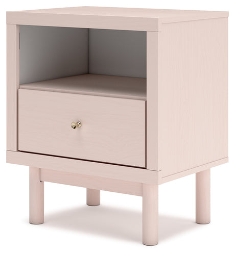Wistenpine Full Upholstered Panel Headboard with Mirrored Dresser, Chest and Nightstand in Blush from Ashley - Luna Furniture
