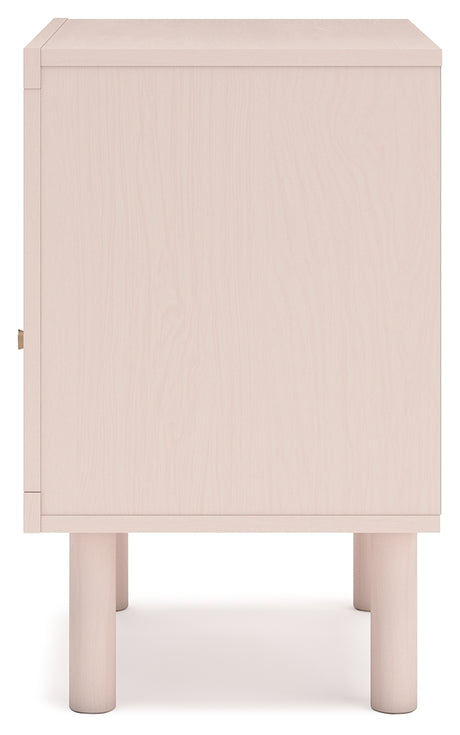 Wistenpine Full Upholstered Panel Headboard with Mirrored Dresser and Nightstand in Blush from Ashley Furniture - Luna Furniture