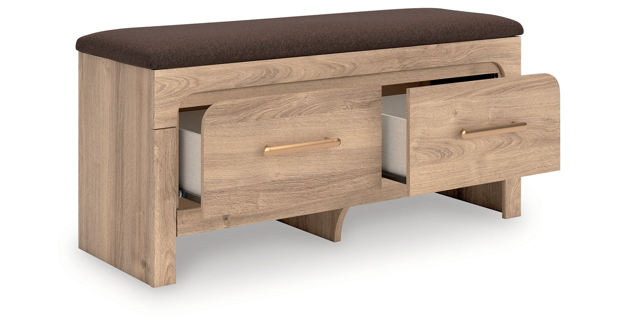 Kinlanni Tan/Brown Bedroom Storage Bench from Ashley Furniture - Luna Furniture