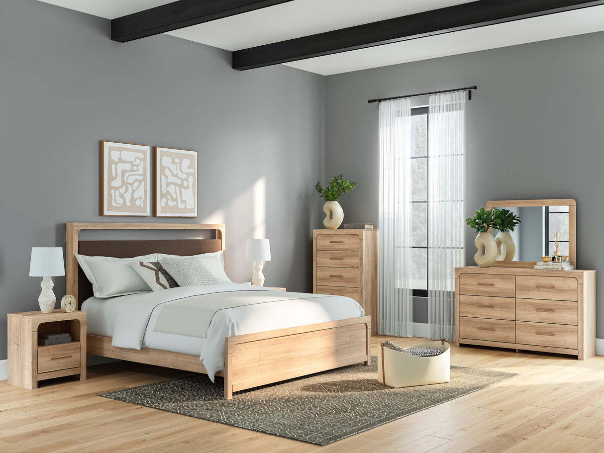 Kinlanni Tan Upholstered Platform Bedroom Set from Ashley - Luna Furniture