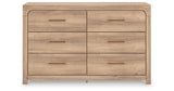 Kinlanni Queen Upholstered Panel Bed with Dresser and Nightstand in Tan from Ashley Furniture - Luna Furniture