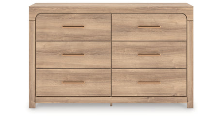 Kinlanni King Upholstered Platform Bed with Dresser in Tan from Ashley Furniture - Luna Furniture