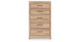 Kinlanni King Upholstered Panel Bed with Dresser and Chest in Tan from Ashley Furniture - Luna Furniture