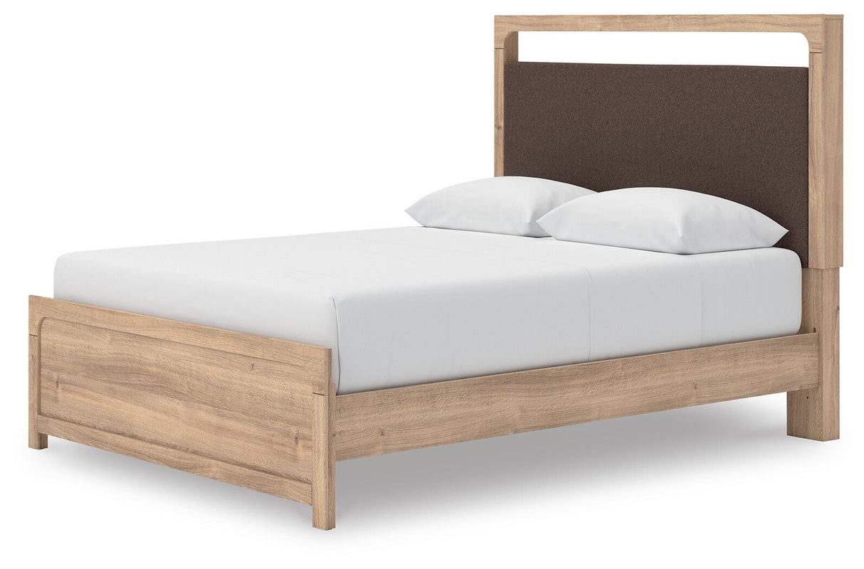 Kinlanni Tan Queen Upholstered Platform Bed from Ashley - Luna Furniture