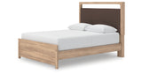 Kinlanni Queen Upholstered Platform Bed with Mirrored Dresser and Nightstand in Tan from Ashley - Luna Furniture