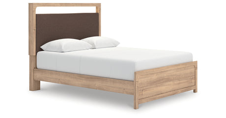 Kinlanni Tan Queen Upholstered Platform Bed from Ashley - Luna Furniture