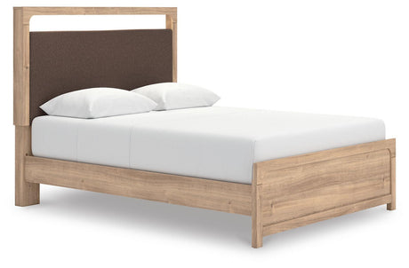 Kinlanni Tan Queen Upholstered Platform Bed from Ashley - Luna Furniture