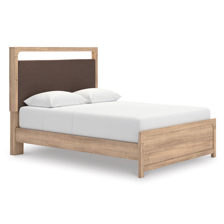 Kinlanni Tan Queen Upholstered Platform Bed from Ashley - Luna Furniture