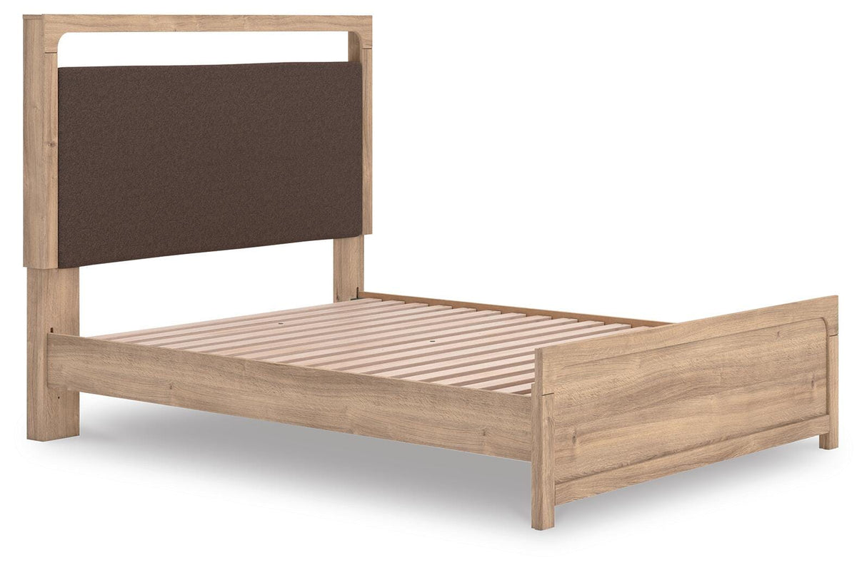 Kinlanni Tan Queen Upholstered Platform Bed from Ashley - Luna Furniture
