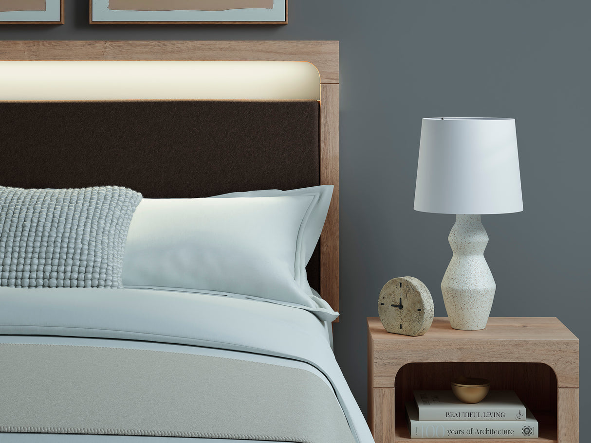 Kinlanni Tan Queen Upholstered Platform Bed from Ashley - Luna Furniture