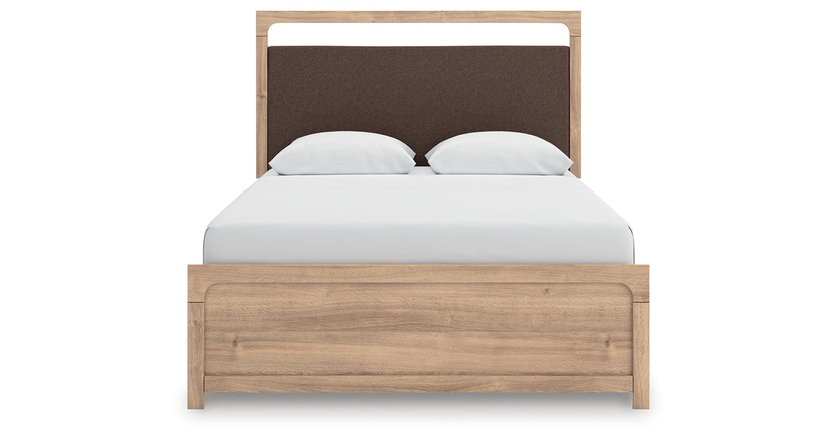 Kinlanni Tan Queen Upholstered Platform Bed from Ashley - Luna Furniture