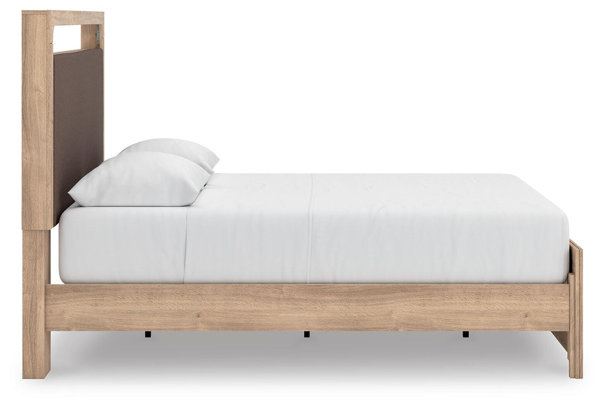 Kinlanni Tan Queen Upholstered Platform Bed from Ashley - Luna Furniture