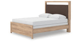 Kinlanni Queen Upholstered Panel Bed with Dresser and Nightstand in Tan from Ashley Furniture - Luna Furniture
