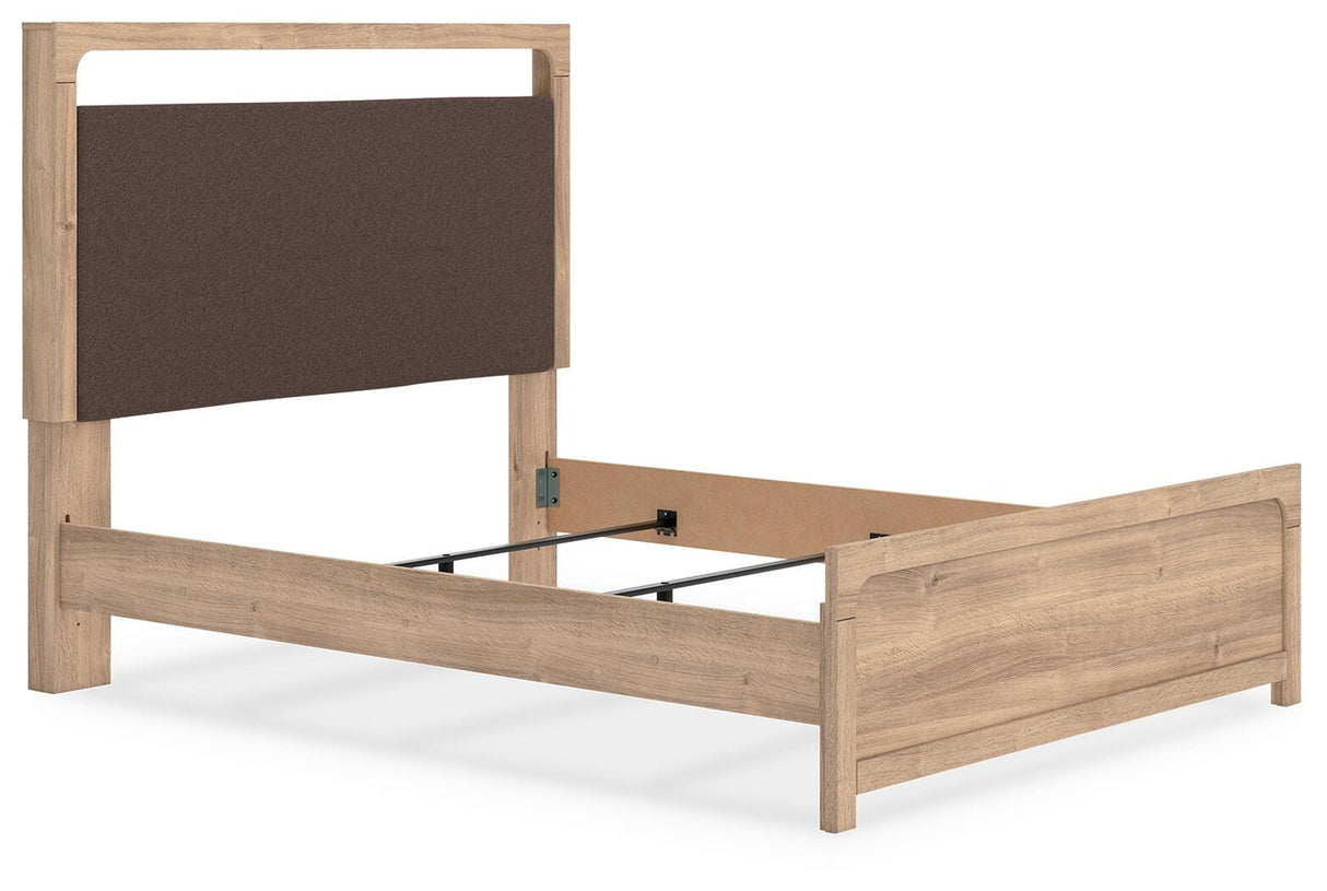 Kinlanni Tan Queen Upholstered Panel Bed from Ashley Furniture - Luna Furniture