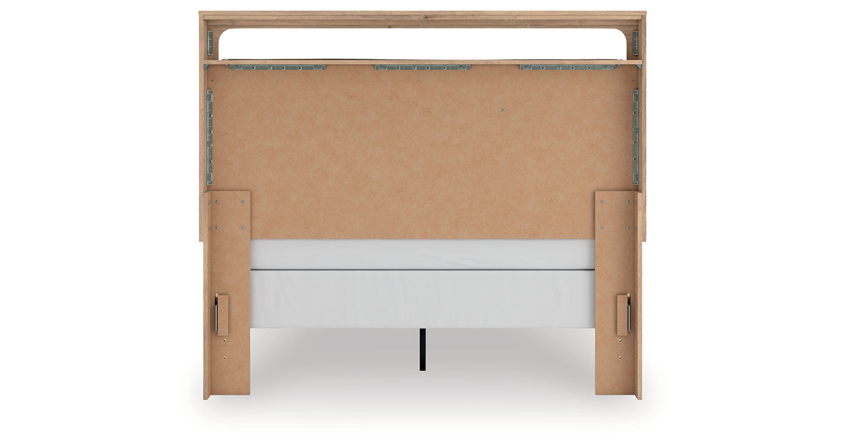 Kinlanni Queen Upholstered Panel Bed with Dresser and Nightstand in Tan from Ashley Furniture - Luna Furniture
