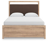 Kinlanni Tan Queen Upholstered Panel Bed from Ashley Furniture - Luna Furniture