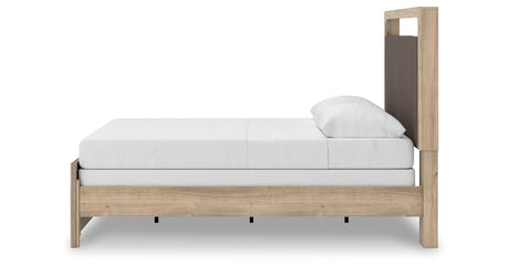 Kinlanni Queen Upholstered Panel Bed with Dresser in Tan from Ashley - Luna Furniture