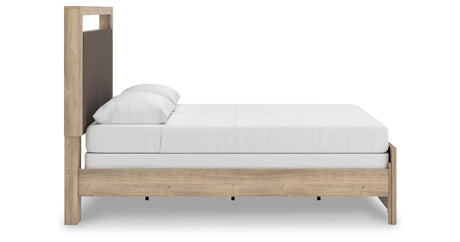 Kinlanni Queen Upholstered Panel Bed with Dresser and Nightstand in Tan from Ashley - Luna Furniture
