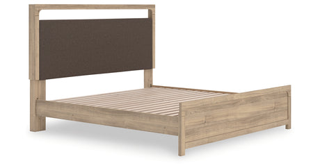 Kinlanni Tan King Upholstered Platform Bed from Ashley Furniture - Luna Furniture