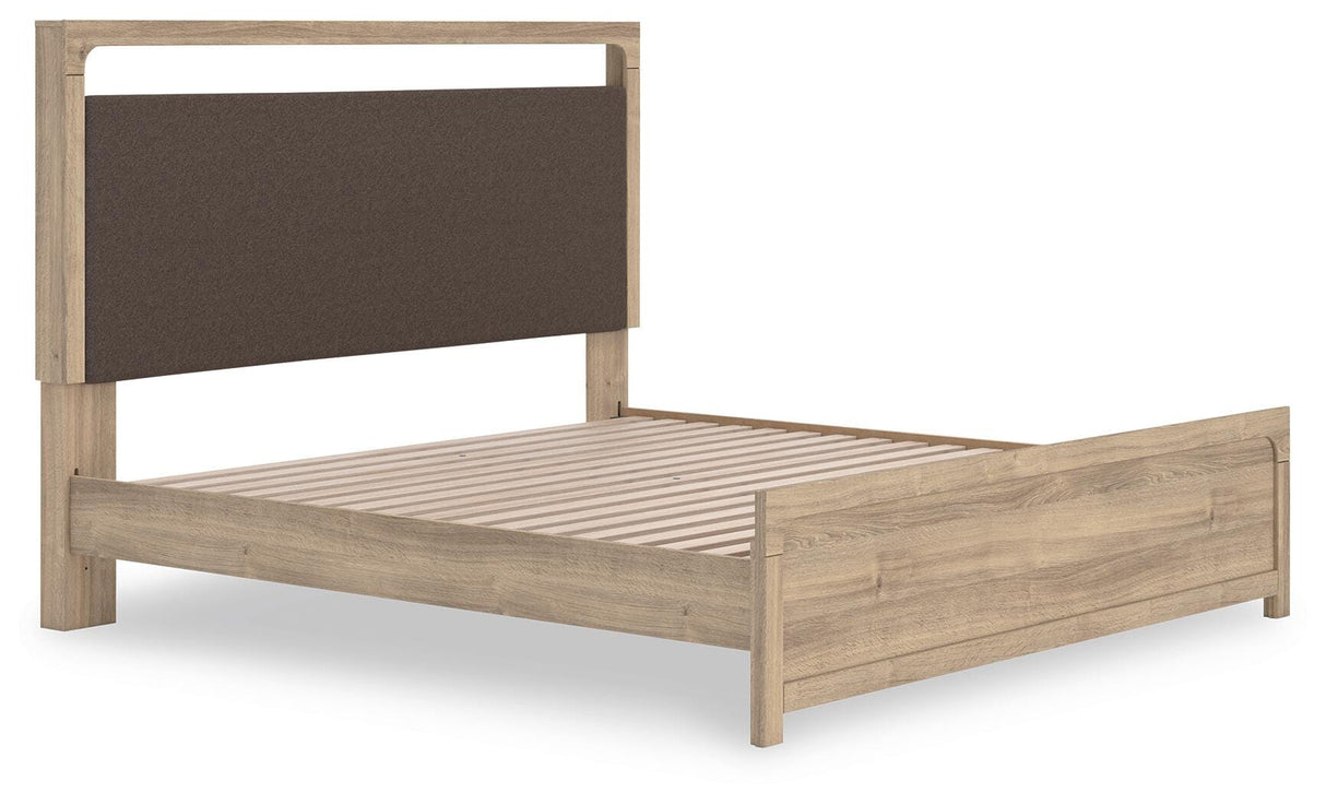 Kinlanni Tan King Upholstered Platform Bed from Ashley Furniture - Luna Furniture