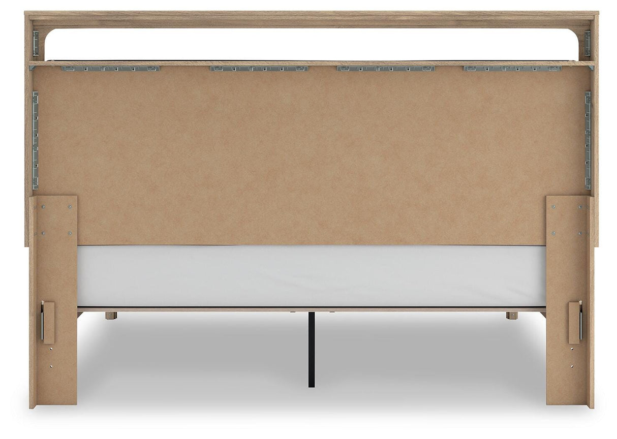 Kinlanni Tan King Upholstered Platform Bed from Ashley Furniture - Luna Furniture