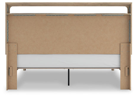 Kinlanni Tan King Upholstered Platform Bed from Ashley Furniture - Luna Furniture