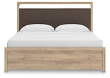 Kinlanni Tan King Upholstered Platform Bed from Ashley Furniture - Luna Furniture
