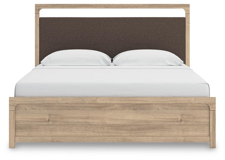 Kinlanni Tan King Upholstered Platform Bed from Ashley Furniture - Luna Furniture
