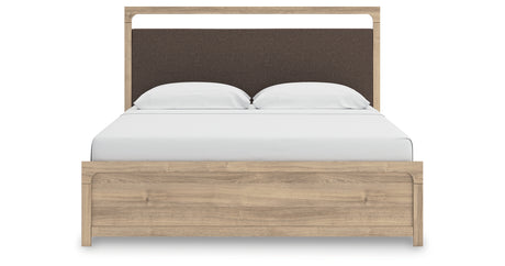 Kinlanni King Upholstered Platform Bed with Dresser and Chest in Tan from Ashley - Luna Furniture
