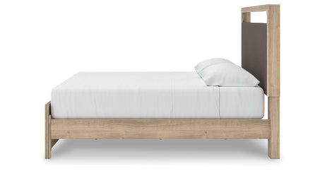 Kinlanni Tan King Upholstered Platform Bed from Ashley Furniture - Luna Furniture