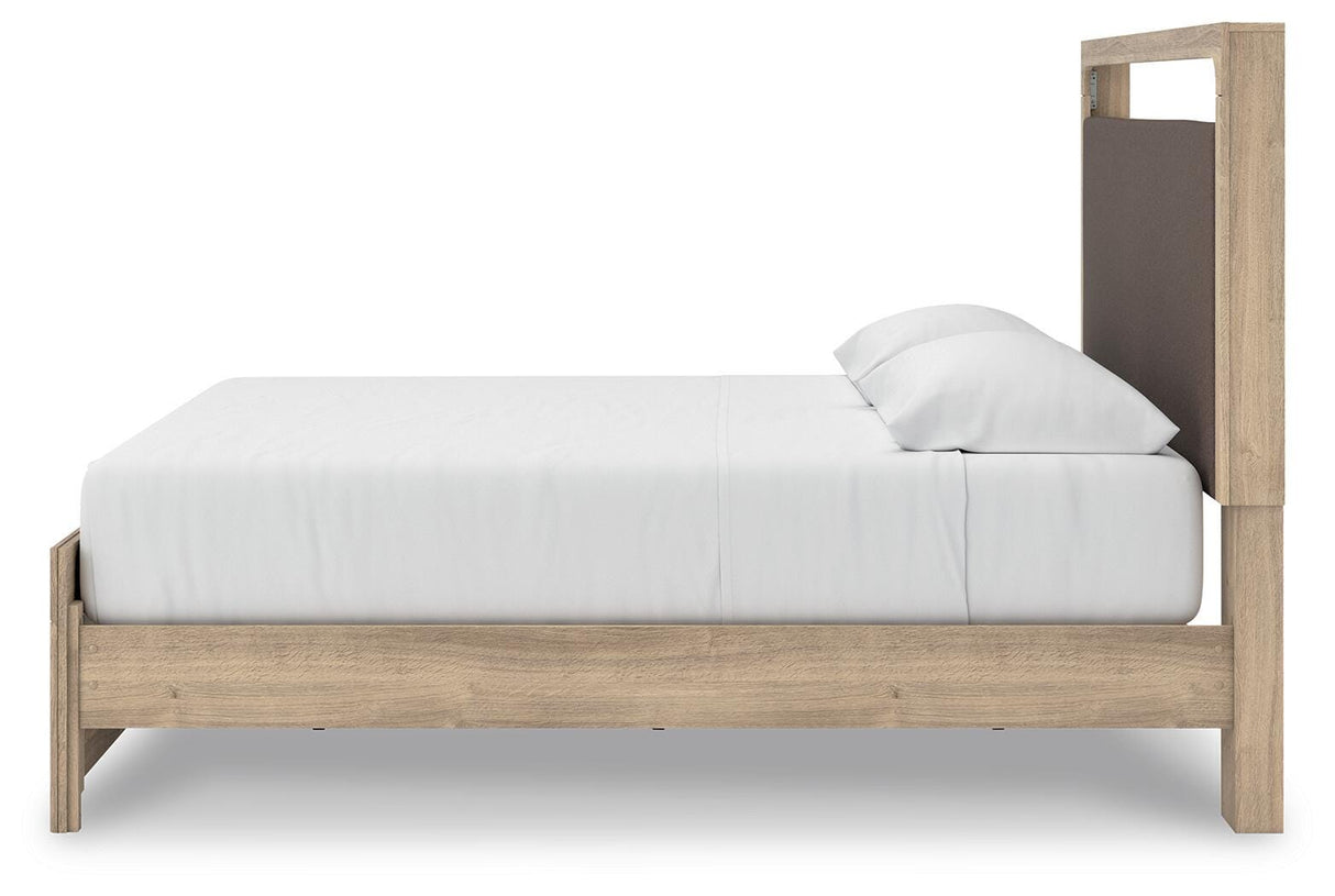 Kinlanni Tan King Upholstered Platform Bed from Ashley Furniture - Luna Furniture