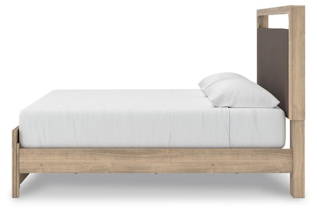 Kinlanni Tan King Upholstered Platform Bed from Ashley Furniture - Luna Furniture