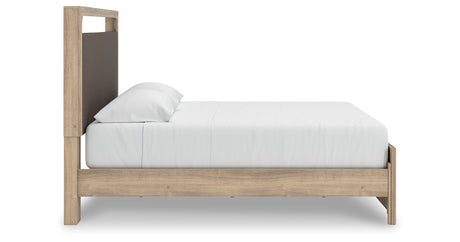 Kinlanni Tan King Upholstered Platform Bed from Ashley Furniture - Luna Furniture