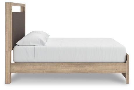 Kinlanni Tan King Upholstered Platform Bed from Ashley Furniture - Luna Furniture