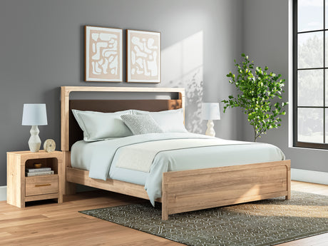 Kinlanni Tan King Upholstered Platform Bed from Ashley - Luna Furniture