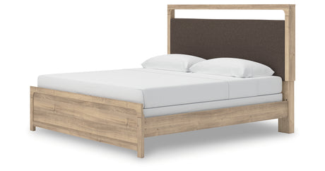 Kinlanni Tan King Upholstered Panel Bed from Ashley Furniture - Luna Furniture