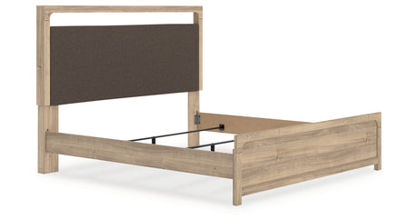 Kinlanni Tan King Upholstered Panel Bed from Ashley Furniture - Luna Furniture