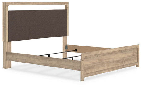 Kinlanni Tan King Upholstered Panel Bed from Ashley Furniture - Luna Furniture