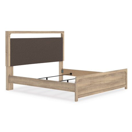 Kinlanni Tan King Upholstered Panel Bed from Ashley - Luna Furniture