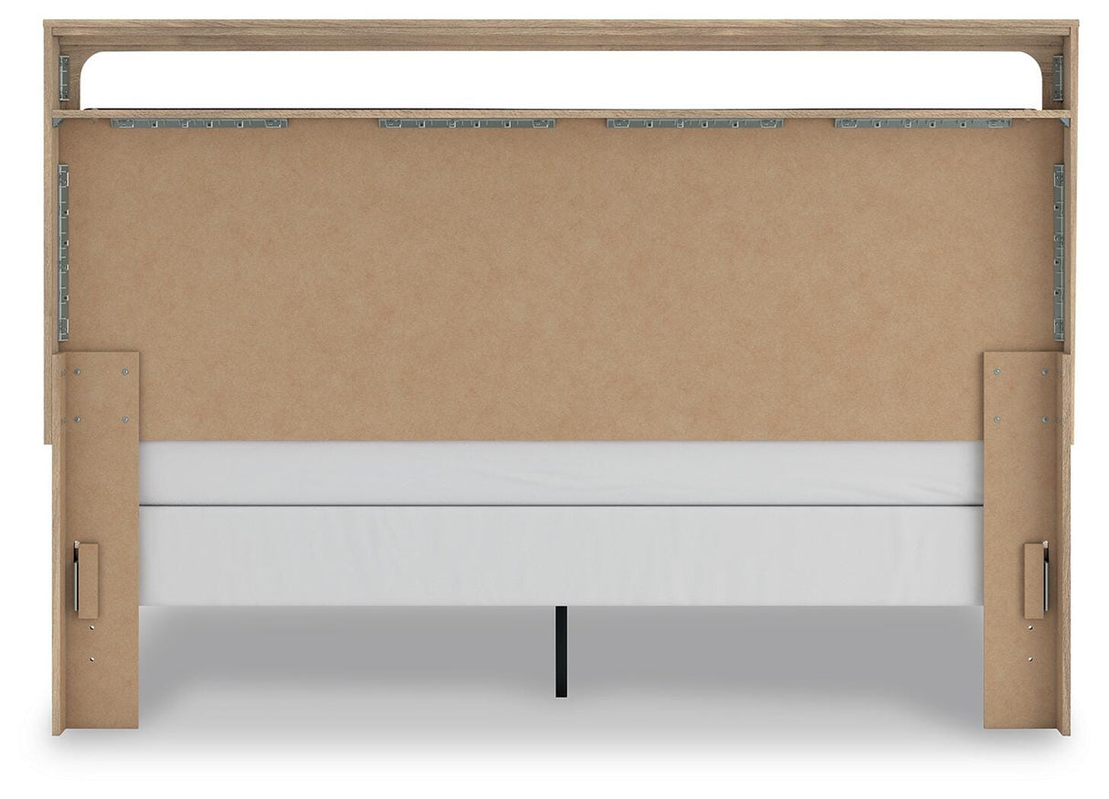 Kinlanni Tan King Upholstered Panel Bed from Ashley Furniture - Luna Furniture