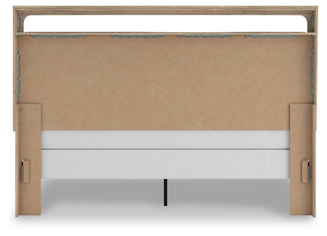 Kinlanni Tan King Upholstered Panel Bed from Ashley Furniture - Luna Furniture