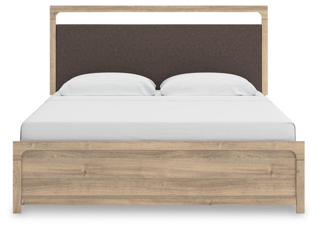 Kinlanni Tan King Upholstered Panel Bed from Ashley Furniture - Luna Furniture