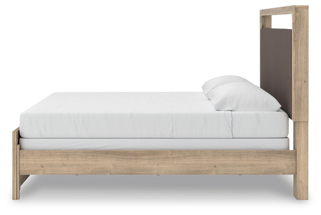 Kinlanni Tan King Upholstered Panel Bed from Ashley Furniture - Luna Furniture