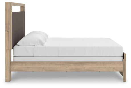 Kinlanni Tan King Upholstered Panel Bed from Ashley Furniture - Luna Furniture