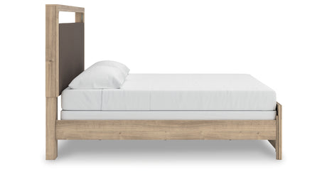 Kinlanni King Upholstered Panel Bed with Dresser in Tan from Ashley - Luna Furniture