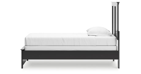 Maribel Twin Panel Bed with Mirrored Dresser and Nightstand in Black from Ashley Furniture - Luna Furniture